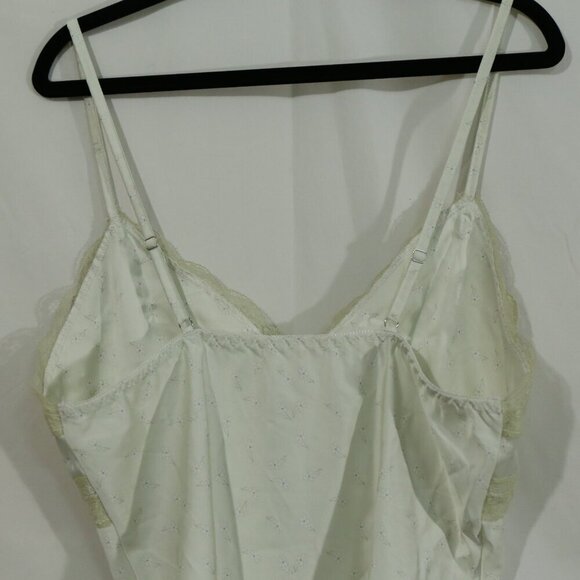 Vintage Satin Cami Top | White w/ Lace Trim | Stretch Fit small - Picture 3 of 9